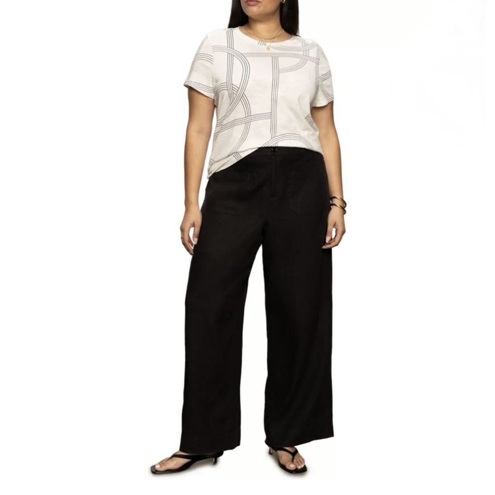 Sanctuary Womens Plus Linen Wide Leg Pants Black 20W Casual Dress Pants NWT